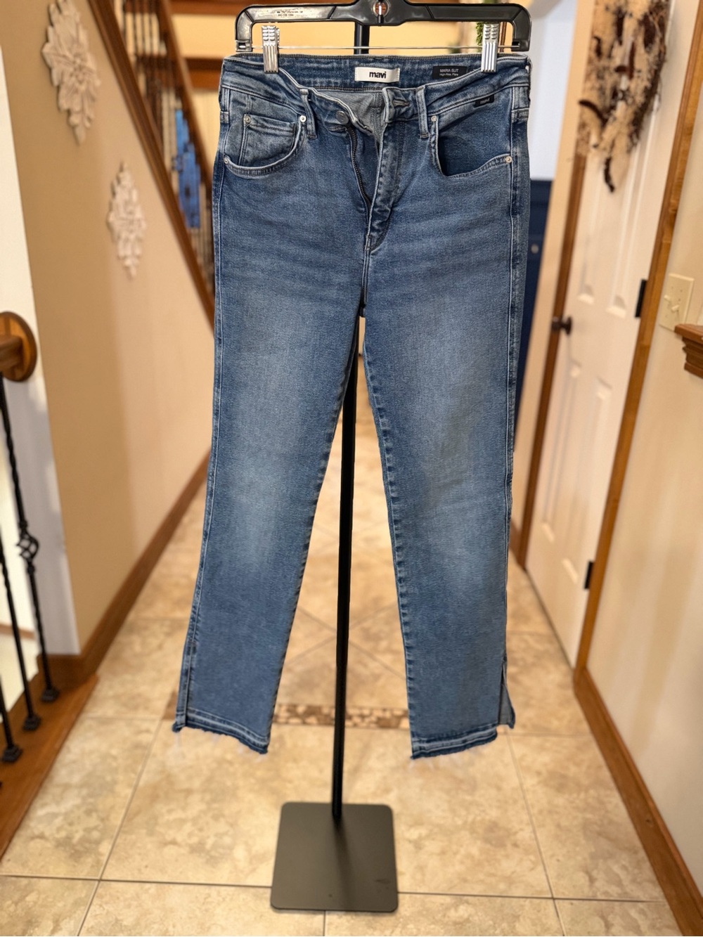 Mavi Maria Slit High Rise Flare Jeans 29/32 Raw Hem Medium Wash